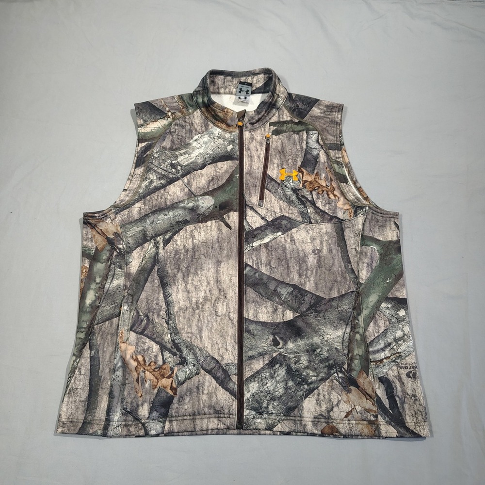 Under Armour Vest Mens XL Zephyr Fleece Camo Hunting Full Zip ColdGear Mossy Oak